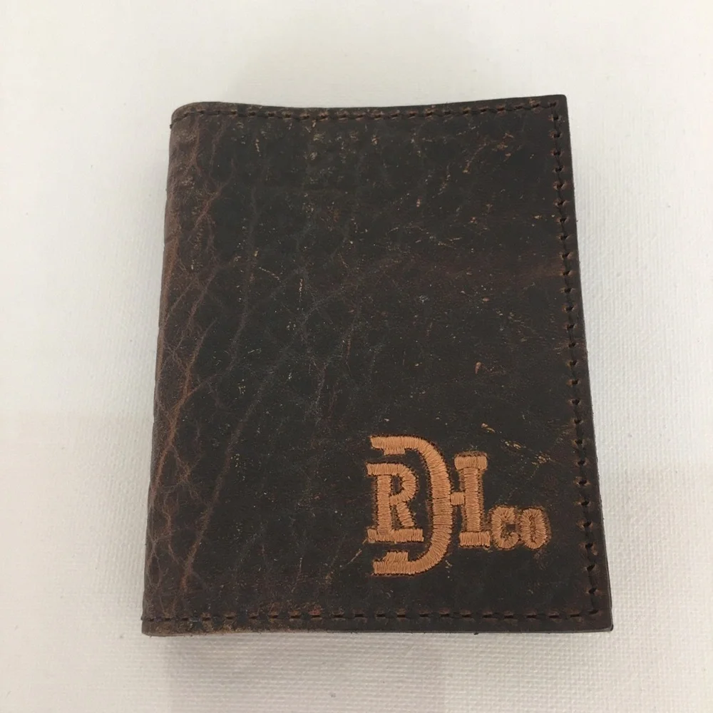 Red Dirt Hat Co Mens Bison Grain Leather Bifold Card Case NEW Brown Wallet NWT